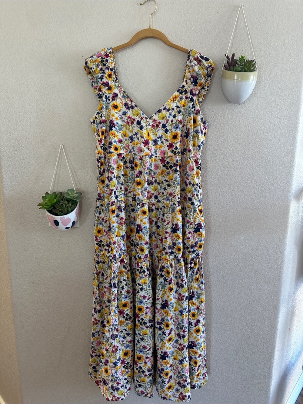 Old Navy Floral Tier Midi Sundress Vintage Smocked Tie Back Dress Large